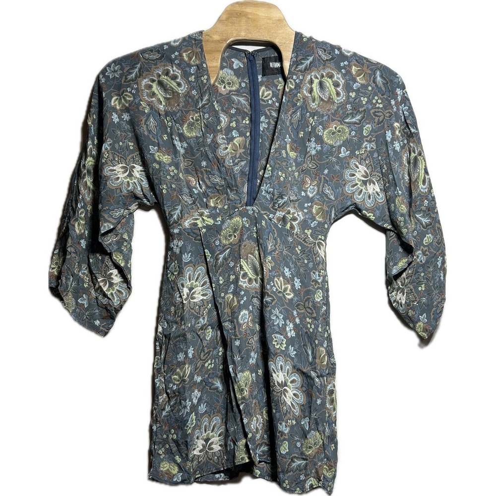 Reformation Paisley Long Sleeve Button Front Mini Dress Size 8 Kimono Plunge